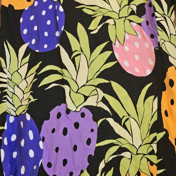 VTG Womens Cropped Wide Leg Pants Pullon Tropical Pineapple Rayon Colorful Sz M‎ - Picture 2 of 8